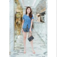 ราคา เสื้อยืดคอกลม แขนสั้น แต่งดีเทลกระดุมหน้า ชาย (3537902473)