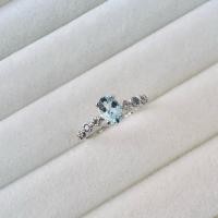 ราคา แหวนเงินแท้ 925 ฝังพลอยอความารีน(Aquamarine) ขนาด 6*4 มิล บ่าข้างอความารีนสลับเพชร cz (54208563128)