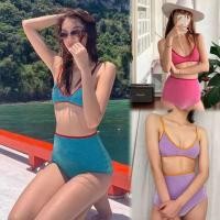 ราคา พร้อ​มส่งชุดบิกินี่ ชุดว่ายน้ำ 2 ชิ้น ผ้ากำมะหยี่ เอวสูง ใหม่ พร้อมแผ่นโฟมรอง (24243766129)