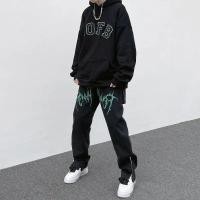 ราคา GOFB เดิม high street เย็บปักถักร้อยกางเกงยีนส์สีดำแบรนด์น้ำตรงหลวม HIPHOP หล่อซิปกางเกงขายาวย้อนยุค (12464250078)