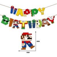 ราคา ซูเปอร์มาริโอธีมชุดงานเลี้ยงวันเกิดมาริโอ้ธงบอลลูนดึงธงเค้กการ์ดพื้นหลังตกแต่ง (52461017193)