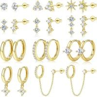 ราคา ต่างหู hoop และ huggie hoop แบบ 14k gold plated ขนาดเล็ก พอดีมือ พร้อมแพ็คเกจ trend cz สำหรับคนชอบแต่งหลายเจาะ (56407453373)