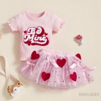 ราคา //-6Month-4year Baby Girl Valentines Dat Clothes Set Letter Print Short Sleeve Crew Neck Tops + Star Tulle Skirt (26922975732)