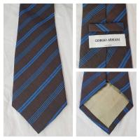 ราคา GIORGIO ARMANI 100% Silk Necktie Made in Italy Color: Brown Blue Stripes (53110035693)