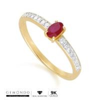 ราคา Gemondo แหวนทองคำ 9K ประดับทับทิมทรงรีและเพชรล้อม ดีไซน์คลาสสิก (23471150977)