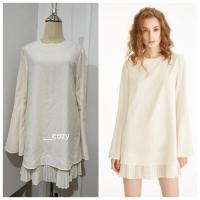 ราคา Jaspal : L เดรสชีฟอง สีขาว แขนยาว แต่งชายพลีท (29254754084)