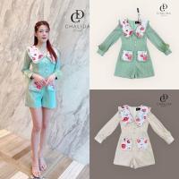 ราคา Chalida จั๊มสูทผ้าฉลุทำแพทเทิ่นแขนยาวปลายแขนตกแต่งขนนก (22748901158)