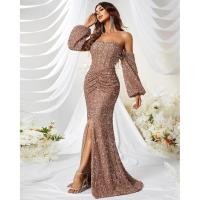 ราคา ✅พร้อมส่ง✅ Sexy Off Shoulder Long Sleeve Side Split Ball Gown Elegant Mermaid Evening Maxi Dress (43964071000)