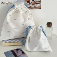 ราคา NewHOME Pink Bowknot Print Travel Drawstring Makeup Bag Portable Skincare Organizer (41630173929)