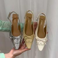 ราคา รองเท้าแตะผู้หญิงทรงฝรั่งเศส มีโบว์ สไตล์เก๋ หัวแหลม ส้นเตารีดสวมใส่อ่อนโยน (46308369699)