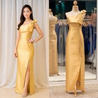 ราคา ชุดราตรียาวไหล่เฉียง SIZE XL สีทอง ชุดไปงานแต่งกลางคืน ใส่แล้วไม่อ้วน PK008 สวยหรู ผ้าไหมพรีเมี่ยม (25101965440)