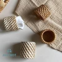 ราคา COOL 6 ประเภททอ Handmade ผ้าเช็ดปากแหวนทอ Rustic ผ้าเช็ดปากธรรมชาติผู้ถือแหวนตาราง Decor ไม้อีสเตอร์หวายผ้าเช็ดปากแหวน Bule vn (57360747616)