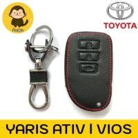 ราคา ซองกุญแจหนัง Toyota Yaris ATIV / VIOS รุ่น Smart Key 3 ปุ่ม หนังแท้ เดินด้ายแดง โลโก้โลหะ (2194626474)