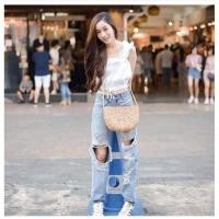 ราคา กระเป๋าสาน สะพายข้าง ทรงแตงโม ขนาดกลาง (922345265)