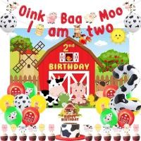 ราคา Jollyboom Farm Animal 2nd Birthday Party ตกแต่ง, Oink Baa Moo I Am Two Party ตกแต่งสองปี 2 แบนเนอร์ฉากหลังเค้ก Cupcake Topper หมูวัวแกะหมายเลข 2 ฟอยล์บอลลูน (49607516701)
