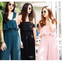 ราคา จั๊มสูท อัดพลีททั้งตัว ขาบาน ใส่เป็นเกาะอก หรือสายเดี่ยวได้ สภาพนางฟ้า (11223687115)