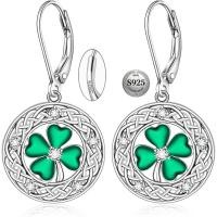 ราคา St Patricks Day Shamrock ต่างหูผู้หญิง Irish Celtic Knot Leverback Drop Four Leaf Clover ต่างหูเงินสเตอร์ลิงสีเขียว Dangle ของขวัญวันวาเลนไทน์ (55611005834)