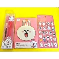 ราคา เซตปากกากับที่รองแก้วน้ำและสติกเกอร์นูนลายโคนี่จากLineFriends (42372661209)