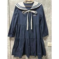 ราคา เดรสแขนยาว คอปกทหารเรือ ผูกโบว์ที่คอ กระโปรงขนมชั้น สีกรม XL (47859867407)