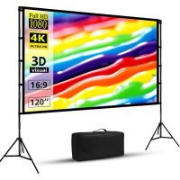 ราคา Projector Screen โปรเจคเตอร์หน้าจอ สีเทา น้ําหนักเบา พร้อมขาตั้ง 100 120 150 นิ้ว 16:9 2026 สําหรับดูหนังในร่ม กลางแจ้ง (27539295874)