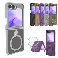ราคา แหวนแม่เหล็กขาตั้ง Matte Case สําหรับ Samsung Galaxy Z Flip 6 Z Flip 5 Flip 4/3 ไร้สายชาร์จผิว Hard Cover (29729931110)