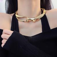 ราคา Choker ลิงค์อุตสาหกรรม IVORY, 3D Geometric Buckle High-Polished Chunky บานพับสร้อยคอ, Antique Gold Tone Ergonomic Curve การออกแบบไม่สมมาตร Molten ปลอกคอโลหะ (52660688966)