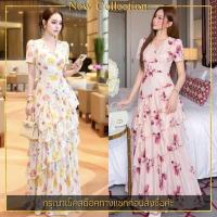ราคา ❥S-XXL เดรสยาวลายดอกระบายชั้นๆ เดรสสีชมพู สวยหวาน งานป้าย Aiyarin เดรสยาวพลัสไซส์ ชุดไปทะเล (44611745741)