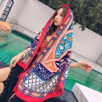 ราคา ผ้าคลุมไหล่ ผ้าพันคอ ลายดอกไม้สีแดง (5962935096)
