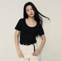 ราคา GIORDANO (Korea Collection) Women's U-neck short sleeve slim rib tee 05325557 (41215439209)