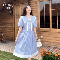 ราคา สินค้าพร้อมส่ง ชุดเดรสลายทางแนวตั้ง แต่งโบว์ ขอบสีขาวตัดกับลายทาง มีทั้งสีฟ้าและสีชมพู ให้ลุคละมุน (42323064775)