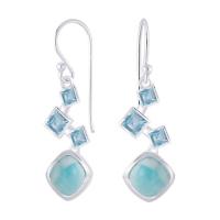 ราคา [พร้อมส่ง] Square dangle earrings silver crystal aquamarine turquoise ต่างหูระย้าเงินแท้925 ประดับ (44380293807)