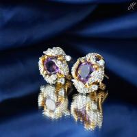ราคา ✨ Round Amethyst Earrings ✨ ต่างหูอเมทิสต์เจียรกลม (41568379393)