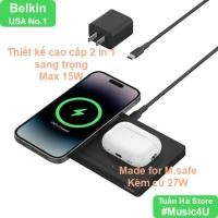 ราคา Belkin Boost Charge Pro แท่นชาร์จเร็วไร้สาย 2 in 1 พร้อมโทรศัพท์ MS 15W WIZ019 หูฟัง และหลอดไฟ 27W (56260268037)