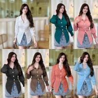 ราคา พร้อมส่ง เสื้อผ้าด๊อบบี้แขนยาวจั๊มปลายแขนเว้าหลังผูกโบว์หลัง (P55) A3024 (25478748881)