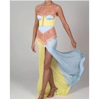 ราคา ชุดเดรส Maxi Bustier สไตล์ Cami ในผ้าซาตินหลากสีพร้อมลูกไม้สีพีช (19848583529)