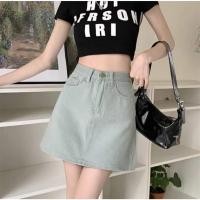 ราคา {พร้อมส่ง}รุ่น(กระโปรงยีนส์ สีเขียวพาลเทล) กระโปรงยีนส์เอวสูง ทรงเอ แมทช์ได้ทุกลุค (24802122374)