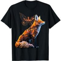 ราคา เสื้อยืด Fox Butterfly พร้อมเสื้อยืด Animal Art Motif Fox (27082317459)