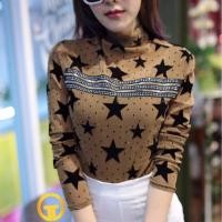 ราคา เสื้อคอปีนผ้าซีทรู พิมพ์ลายดาว เสื้อครอปคอเต่าซีทรู ติดเพชร สวยมาก เสื้อคอปีนซีทรูลายดาว (3713864435)
