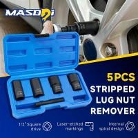 ราคา Masdsi 5 ชิ้น Stripped Lug Nut Remover, ชุดถอดล็อคล้อสําหรับถอด Stripped, เสียหาย, แช่แข็ง, สนิม, สลักเกลียวโค้งมน-ปิด, ถั่วและสกรู (27690626710)