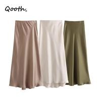 ราคา Qooth ฝรั่งเศสซาตินเอวสูง Maxi กระโปรง Silky ยาวครึ่งกระโปรง Elegant กระโปรงแฟชั่นสตรี QT2397 (50110988372)