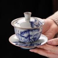 ราคา สีจีนสีฟ้าสีขาว Sancai Gaiwan Antique Master Cup Glaze สีเก่า Clay ถ้วยชา Tea House 97HX (44661756034)