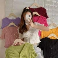ราคา ครอปไหมพรมคอวี เนื้อนิ่มกระดุมหน้า ครอปไหมพรมเกาหลี (3651612191)