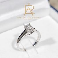ราคา แหวนเงินแท้ ฝังเพชร Moissanite Radiant cut ชู 1กะรัต ชุบทองคำขาว (25109723399)