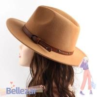 ราคา BELLEZAR หมวกปานามา,เข็มขัดหัวเข็มขัด Vintage Felt Fedora หมวก,แฟชั่นปีกกว้าง Elegant Soft หมวกคาวบอยผู้ชายผู้หญิง (57461226453)