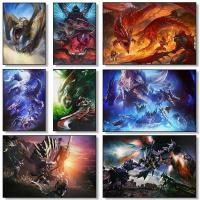 ราคา คลาสสิกวิดีโอเกม Monster Hunter World Retro โปสเตอร์ไม่มีกรอบผ้าใบภาพวาดห้องครัว Cafe Wall Decor (52257393210)