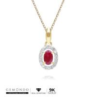 ราคา Gemondo จี้ทองคำ 9K ประดับทับทิม (Ruby) ล้อมเพชร สไตล์คลาสสิกทรงรี (ไม่รวมสร้อย) (52208907111)