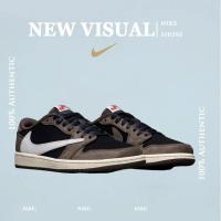 ราคา Travis Scott X Air Jordan 1 Low OG TS SP Low Top Retro Barb รองเท้าผ้าใบสีน้ำตาลเข้มของแท้ 100% (24434712707)