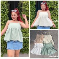 ราคา สาวอวบ"พร้อมส่ง เสื้อสายเดี่ยวผูกไหล่ ตัวสายผูกปรับขนาดได้เลยจ้า สม็อคยางยืดด้านหลัง (13799399400)