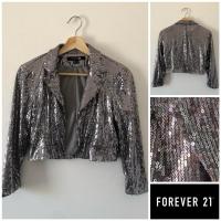 ราคา Forever 21 Sequin Blazer เสื้อคลุมปักเลื่อมสีเงิน/เทา Forever 21 Women's Silver Jacket SQ42 (20986494631)