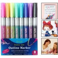 ราคา 8 สี Highlighter ปากกา Double Line Outline Art ปากกา Marker ปากกา Bullet ไดอารี่โปสเตอร์การ์ด DIY ภาพวาดการเขียน (56761172986)